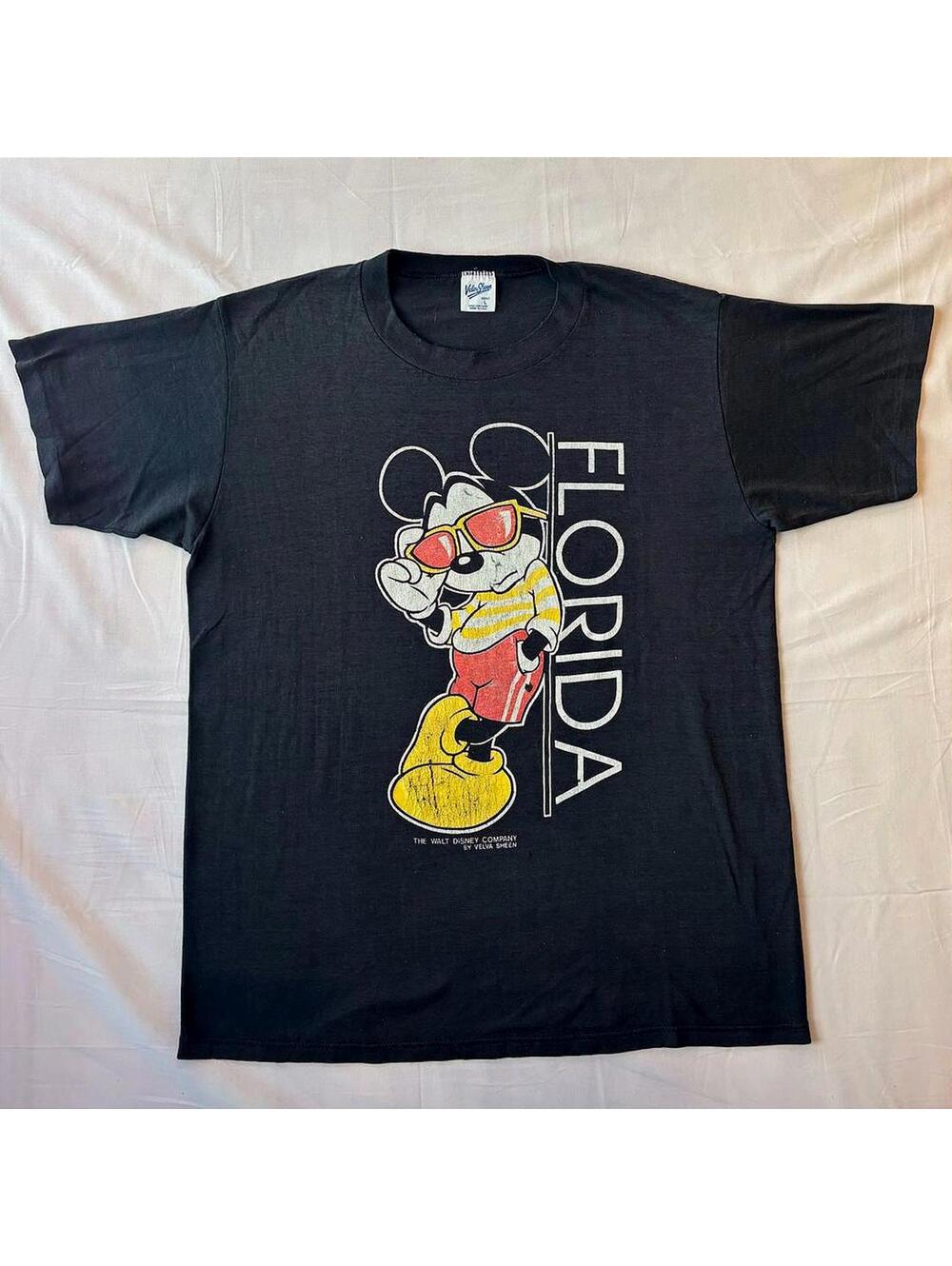 VTG 80s Mickey Mouse Florida Tourist T-Shirt L Velva Sheen Made in USA Disney